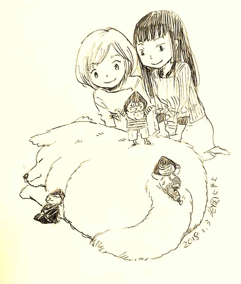 iwaokahisae's tweet photo. あけましておめでとうございます！帰省中、焦って描いたらあの子の頭巾を間違えました。ひー！
『孤食ロボット』『きちじつごよみ』よろしくお願いいたします！ https://t.co/HPA76qQv9a