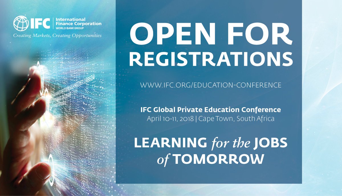 WorldBankGroup's tweet photo. Cape Town will host #IFCeducation #emergingmarkets education conference in April 2018. Register now! https://t.co/YGTIlWkTDe https://t.co/X54JHTW7mt