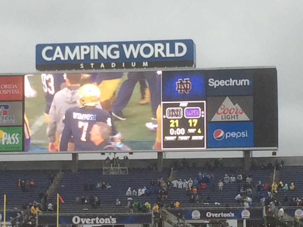 t_ginn's tweet photo. I again had the best seat in the house to watch #14 @NDFootball scare away #17 @LSUfootball to win the @CitrusBowl!!! A huge statement win, a 6-win improvement to a 10-win season, and my first full year in the Student Section!!!#LSUvsND #GoIrish #CitrusBowlChamps #ND2021 🍊🍋🏈☘ https://t.co/9vv6jTjzH2
