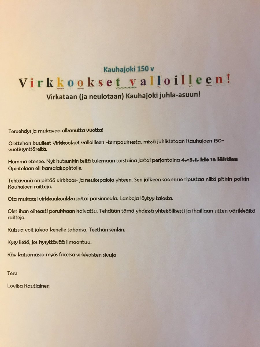 KjLeinonen's tweet photo. #Ompeluseurat, mikäs se yhteisöllisempään! #Kauhajoki150 puetaan juhlakuosiin. Parhaillaan virkataan paloja, joilla kotikaupunkimme koristellaan. #yhteisö #virkkaus #käsityöt https://t.co/0DAklRNOpB