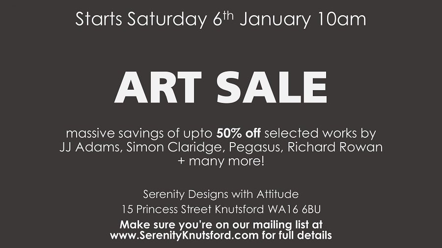 SerenityKnuts's tweet photo. Our #ArtSale starts this Sat with up to 50% off Art by #JJAdams #RichardRowan #SimonClaridge + more. Make sure you're on our mailing list at https://t.co/OnWDyD5ac9 for full details #Art #Knutsford https://t.co/mefbY0E05l