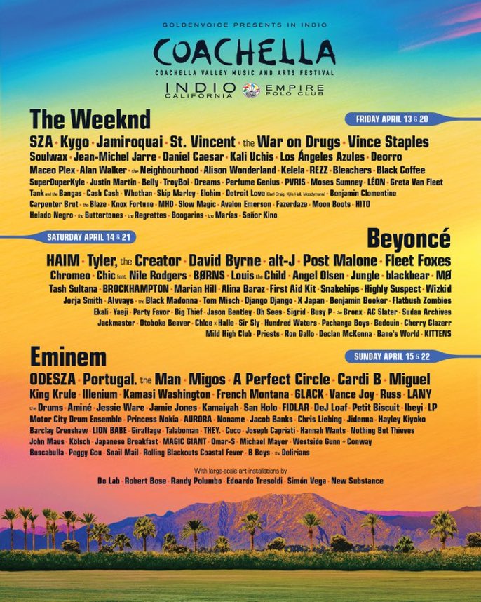 FreeBikeValet's tweet photo. So, so stoked to see @MosesSumney, @HayleyKiyoko, @elohimmusic, @magicgiant, @ConwayMusic, @TheButtertones, @bornsmusic, @TheeOhSees, @SirSly, @cherryglazerr, @thisisLANY, & @iamlp on this @coachella 2018 lineup. #SoCalPride https://t.co/dHZ21VBN4p