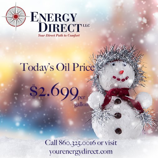 Good morning today's oil price is $2.699 a gallon.  Call 860.325.0016 or visit yourenergydirect.com