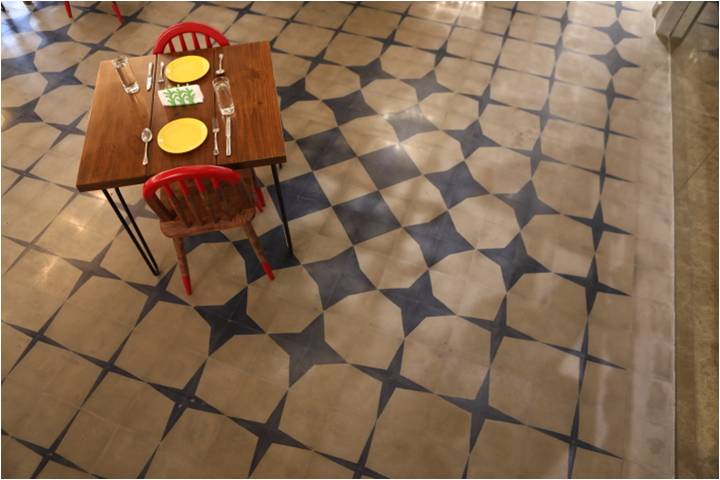 Bharat Floorings on Twitter: "Bring out the artistic design approach by using the Metamorphosis collection from our BFT+ Range used at a Cafe in Dark Blue and Grey. Re-tweet if you would