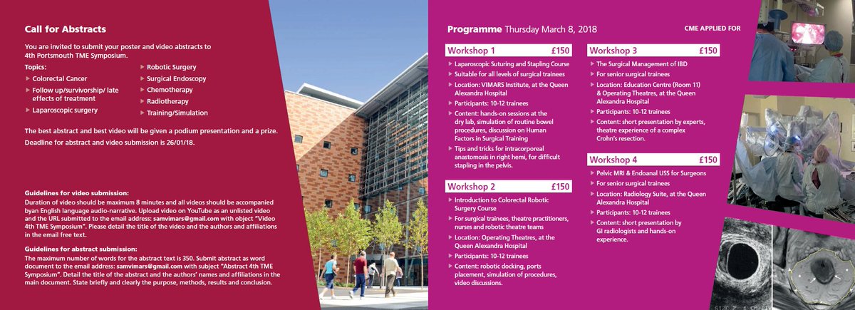 4thTME18's tweet photo. Madame, Monsieur, vous êtes cordialement invité(e) à participer au 4e Portsmouth TME Symposium @4thTME18 @QAHospitalNews #colorectalsurgery #TME #VIMARS #roboticsurgery #taTME https://t.co/WrWnjh6C1z