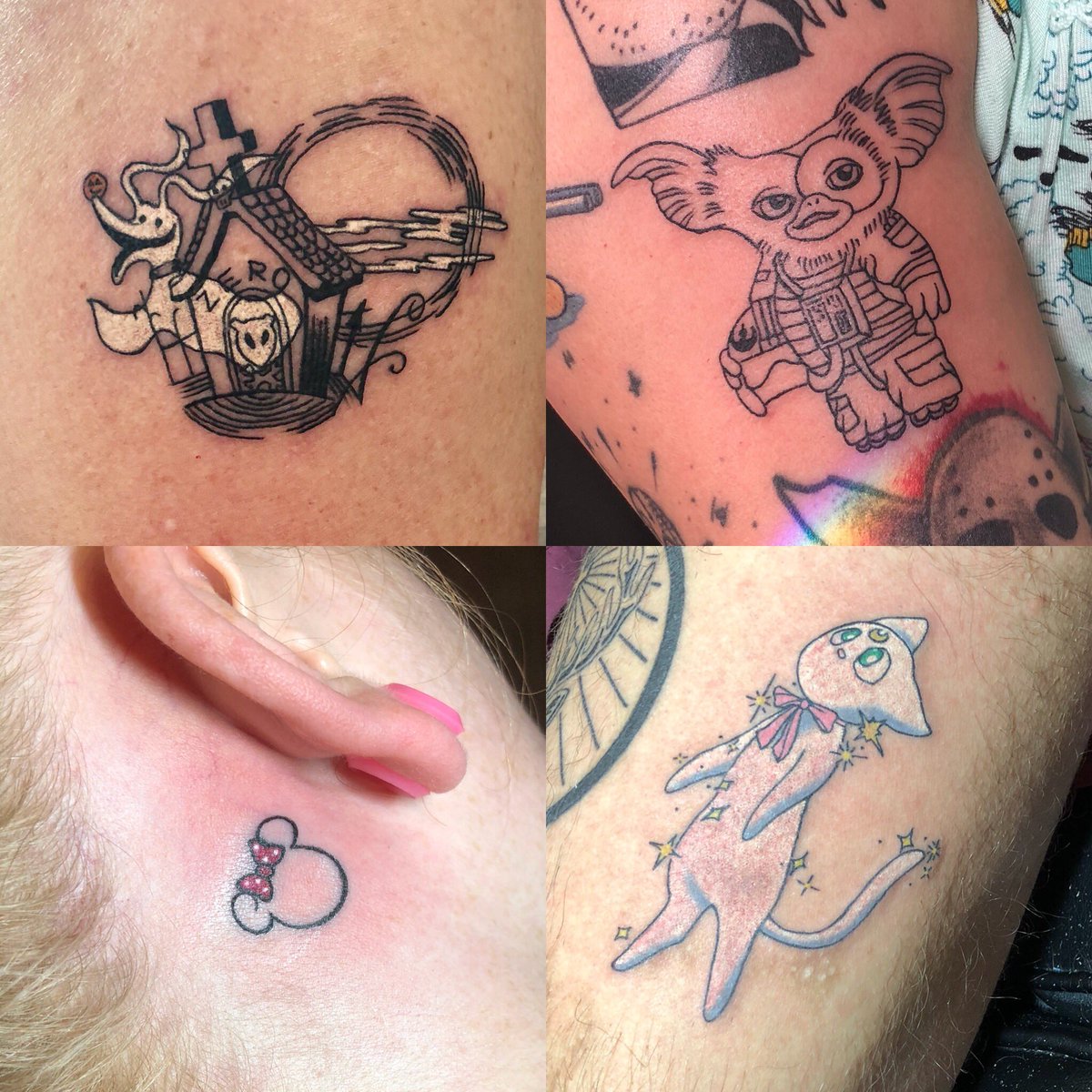 DeathZombieAlex's tweet photo. Adorable small stuff for wonderful clients ❤️ #nightmarebeforechristmastattoo #gremlinstattoo #starwarstattoo #disneytattoo #sailormoontattoo https://t.co/u8yDayFT0D