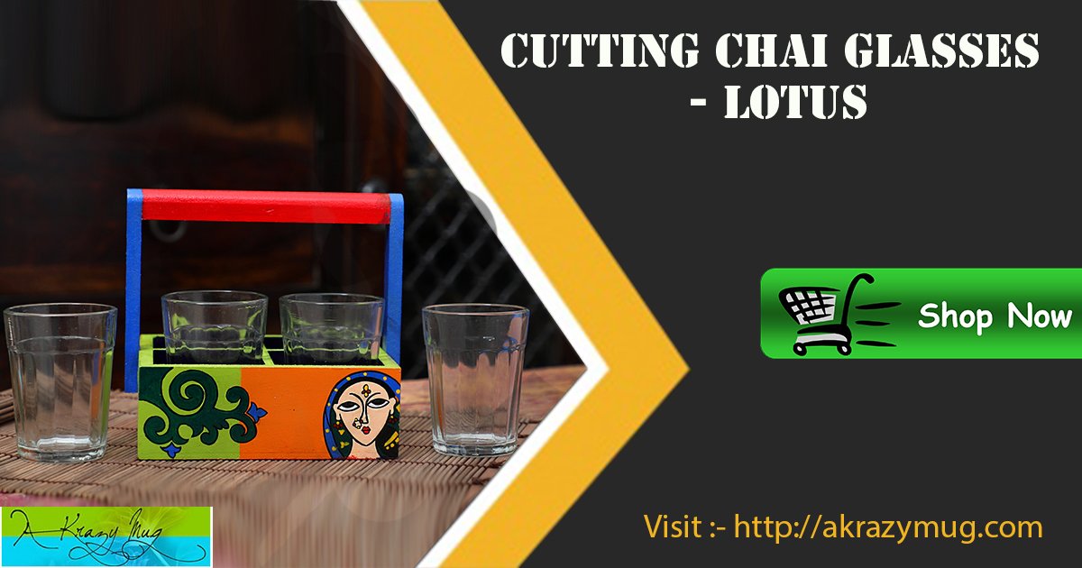 akrazymugakm's tweet photo. The product contains a hand designed, printed wooden glass stand along with 4 traditional cutting chai glasses. #Homedecor #homeideas #Homeimprovement #Kitchen #Kattachaiglasses #CuttingChai #Cuttingchaiglasses #chaiglasses #Glasses #Mumbai #India #LotusLady #Tapriglasses https://t.co/FUMESiWZ2t