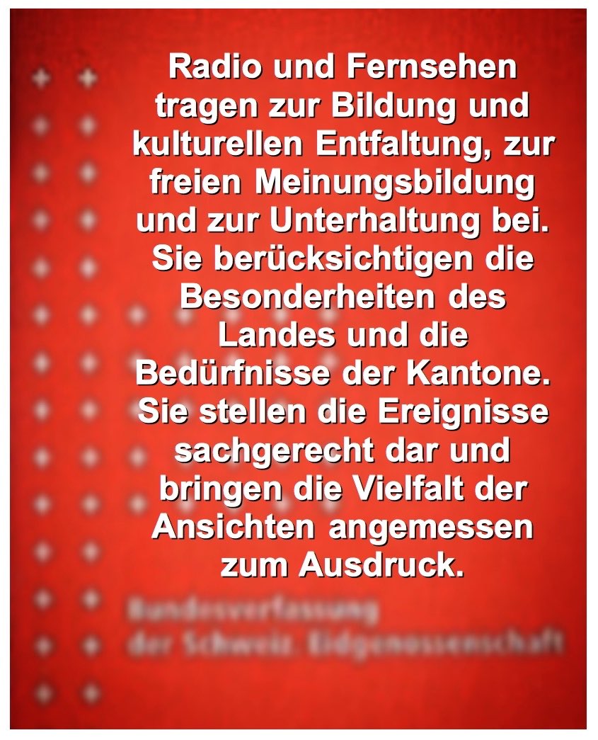 Heute vor 13 Jahren wechselte ich zu SRF. Diese Worte in der Bundesverfassung sind seither mein Leitmotiv. Ob sie überleben, entscheidet nun das Stimmvolk. #ServicePublic
