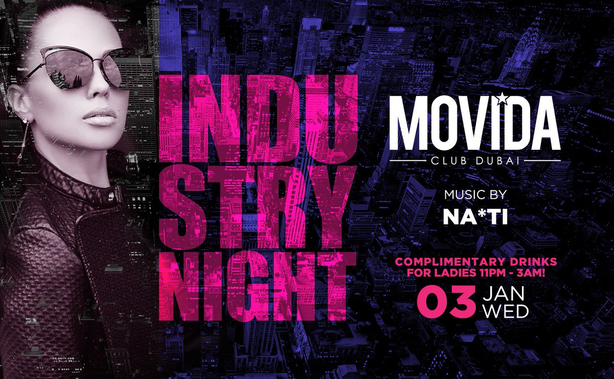 Wednesday #LadiesNight at Movida! 
Complimentary drinks for ladies 11pm - 3am! 
Table bookings and Guest List: +971 55 174 4449 
#MovidaDubai #WednesdayParty #DXBnightlife