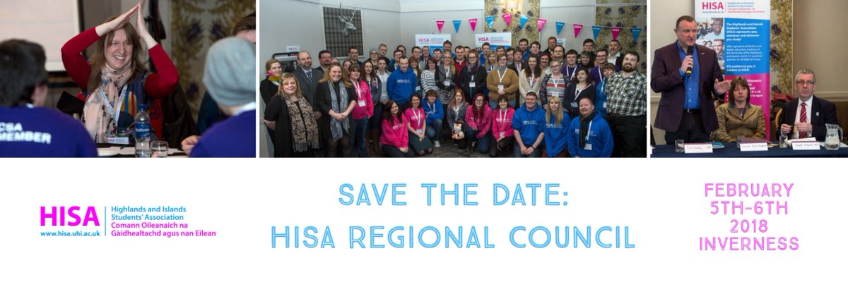 TeamHISA's tweet photo. We've got a date 📍 for your brand spankin' new 2018 diaries 👉🏽 HISA's 2018 Regional Council is a chance for you to meet and make new friends from across @ThinkUHI #students #Highlands Details on our FB page - https://t.co/sMwUrO5SHn https://t.co/rSys4Qo8rW