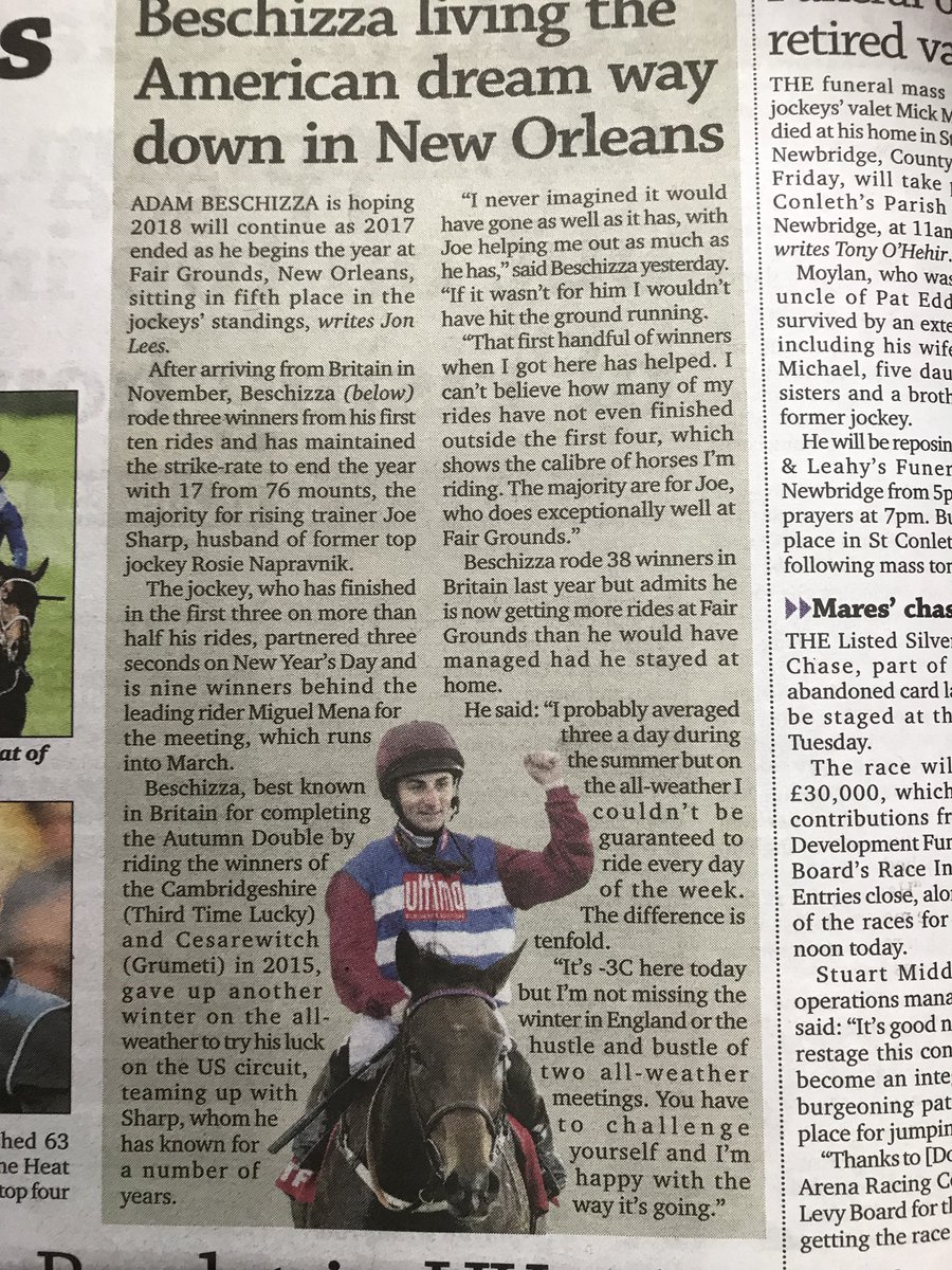 JuliaFeilden's tweet photo. Good to see @RacingPost are following @ABeschizza @fairgroundsnola keep up the good work Biscuit!! 👍🐎🐎 https://t.co/0cQSsJOUz2