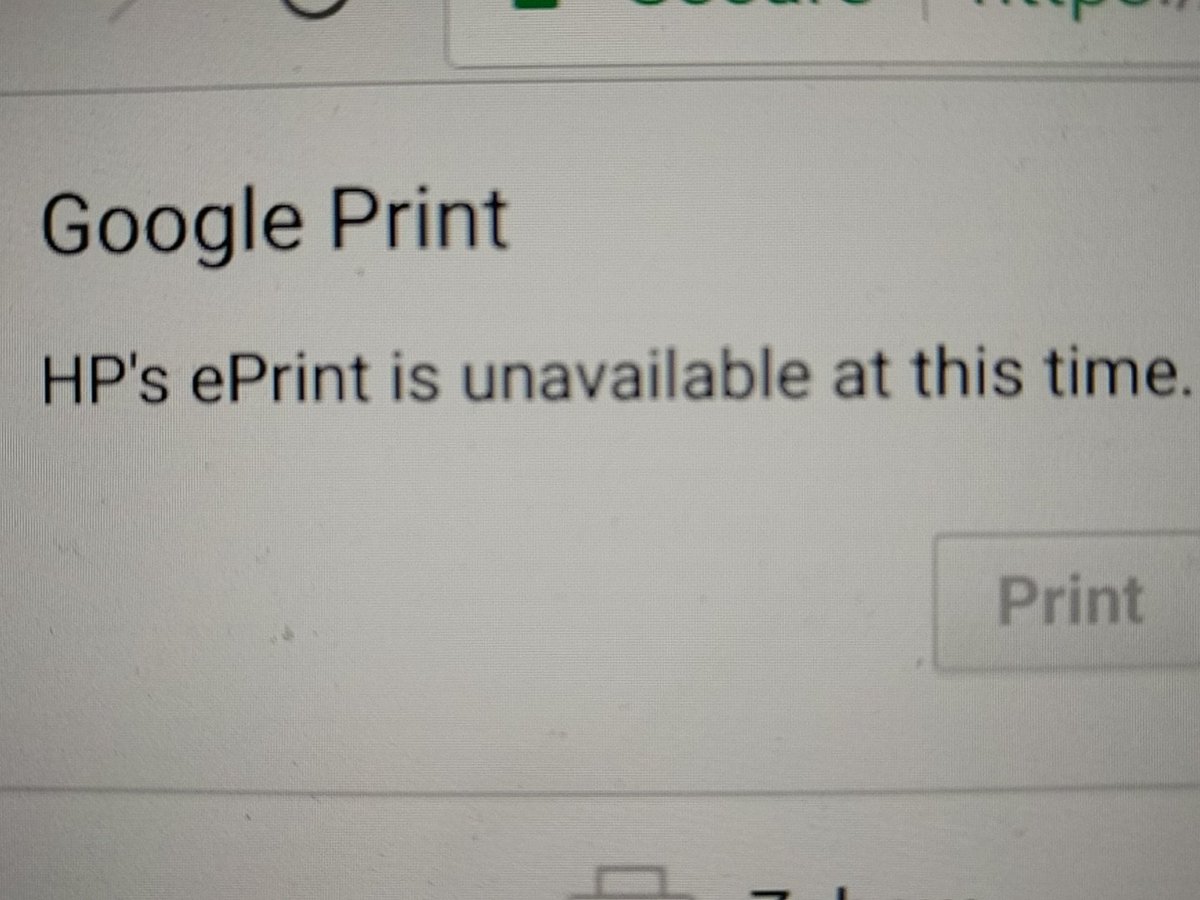PierceLilholt's tweet photo. What kind of message is this??? "At this time"??? Where is it? Why is it unavailable?

🖨

Sorry printer... I own you. You don't have the option to do other things with your time. You need to print and wait for me to ask you to print. That's it.

#Slavery #HP #ePrint #GooglePrint https://t.co/ny04et895z