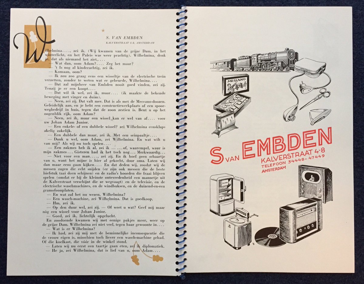 Reindst's tweet photo. Onbekende brochure over de tien beste #winkels van #Amsterdam, geschreven door J.W.F. #Werumeus #Buning. Eind jaren ‘50 schat ik. Bijlage van #Meddens met echte #textiel-staaltjes #tijdsbeeld @CollectiesUvA #retail #erfgoed https://t.co/J9FoTq0vq4