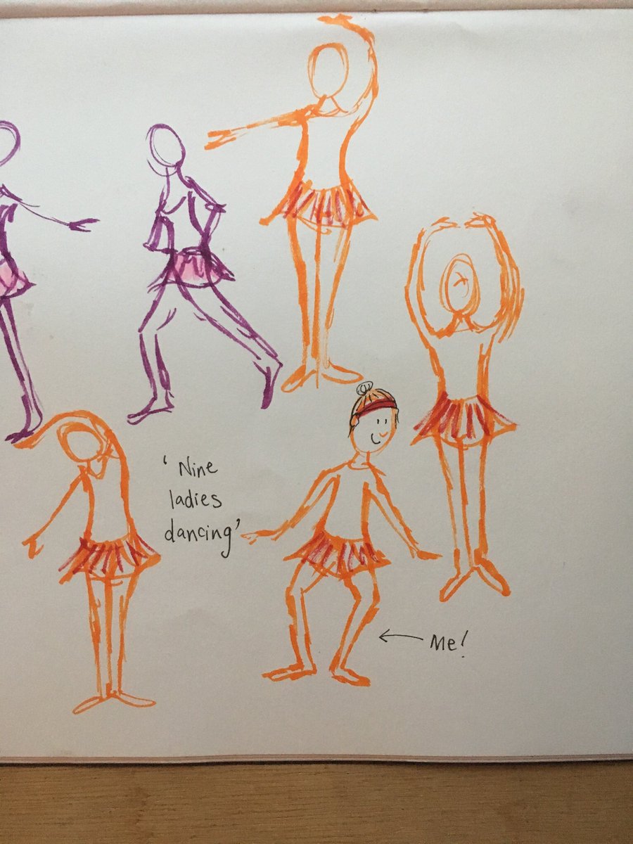 SarahHercod's tweet photo. #nineladiesdancing for day 9 of the #12daysofchristmas illustration challenge. Taken from real life experience of adult ballet classes - that’s me on the right! https://t.co/t9uKnLh9NB