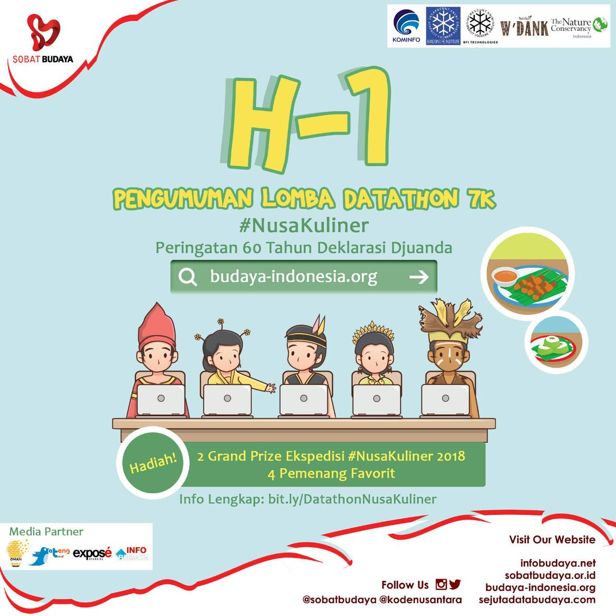 BESOK! Nantikan pemenang lomba datathon 7K #NusaKuliner Menangkan ekspedisi #NusaKuliner 2018 dan hadiah favorit dr kita ya! 
<a href="/kemkominfo/">IsNotSepuh</a> <a href="/nutrifood/">Nutrifood</a> <a href="/ID_Nature/">NATURE INDONESIA 🌿</a> <a href="/Omah_Belajar/">Omah Belajar</a> <a href="/infobudaya/">Budaya Indonesia</a> <a href="/JatengTwit/">Jateng Twit</a> <a href="/Expose_com/">#CobaCaraBaru</a> #KodeNusantara #NusaKuliner #AjakPresidenDataBudaya