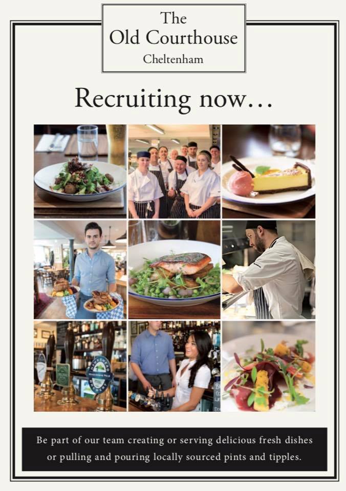At the moment we are looking for Chefs and future members of the Management team  ... if you would like to know more or register your interest, please visit oldcourthousepub.co.uk or email mike on mike@brunningandprice.co.uk