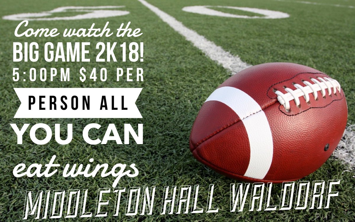 MiddletonHall_W's tweet photo. Looking for somewhere to watch the big game! Enjoy all you can eat wings at Middleton Hall Waldorf 
4045 Renner Rd
Waldorf, MD 20602
#SuperBowlParty #SuperBowlLii #SuperBowl2018 ##superbowl52 #allyoucaneat #unlimitedwings #SundayFunday #Football #Foodie https://t.co/iovKYucI8p