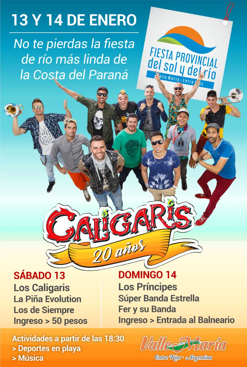 LOSCALIGARIS's tweet photo. ¡Buen día, #EntreRíos! El sábado 13 de enero nos vemos en la fiesta del río más linda de la Costa del Paraná! #FiestaProvincialDelSolYDelRio ☀😎

#ElShowMásFelizDelMundo 🙌 https://t.co/vRvF7zBrji