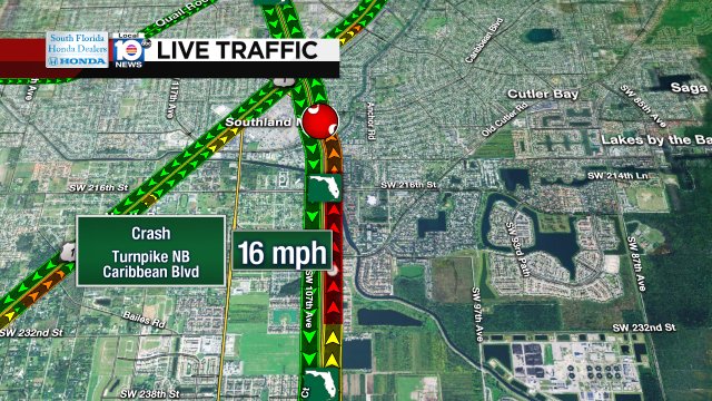 Crash on Turnpike NB approaching Caribbean Blvd #traffic https://t.co/zMS3e5jLWq