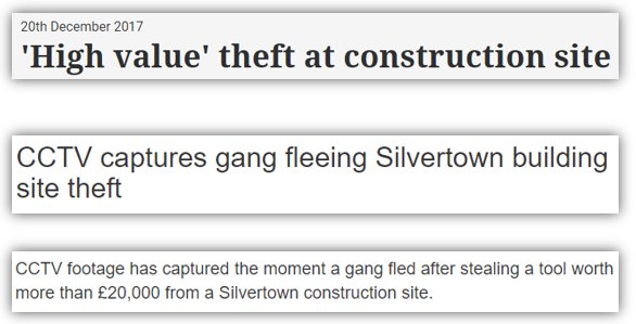 vpssitesecurity's tweet photo. How has your #ConstructionSite fared over the Christmas season? Here are some of the headlines from the last fortnight - #SteerClearofPlantTheft #ProtectYourSite #JCBSmartTower #JCBAlertTower #VPS #SmartAlarmGold https://t.co/cZxvlbXWza