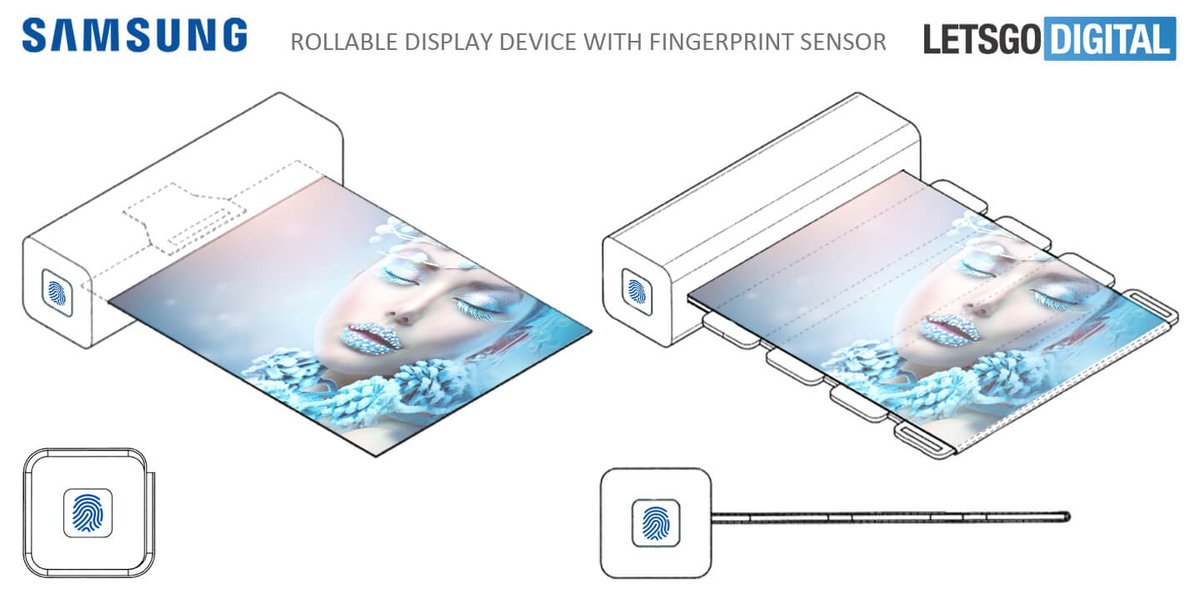 TIZENinfo's tweet photo. Samsung rollable display device with fingerprint sensor https://t.co/0NkWkP4xgH #SamsungMobile #SamsungPatents #RollableDisplay #SamsungRollableDisplay #MobileTransformer #SamsungDisplay #SamsungMobileDevices https://t.co/6yzc7WDoJT