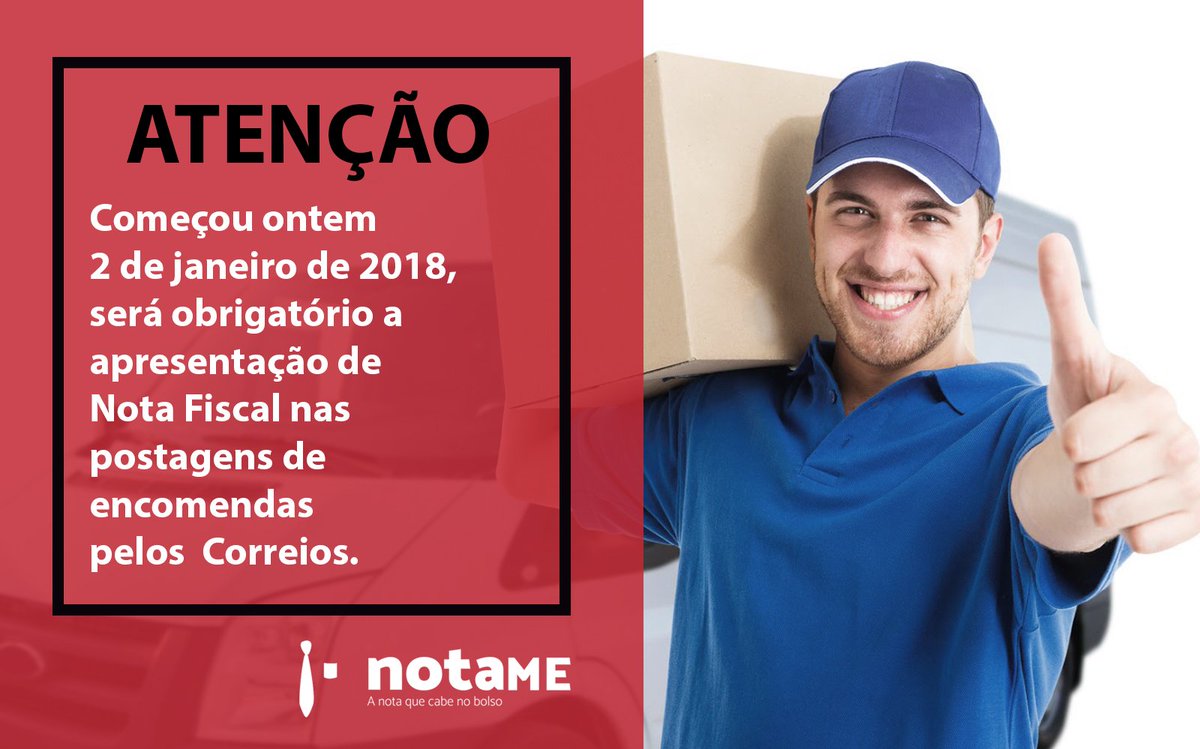 NotaMEoficial's tweet photo. ATENÇÃO começou ontem 2 de janeiro de 2018, isso mesmo agora é obrigatório a apresentação de nota fiscal nas postagens. 
Quer uma dica? Acesse agora NotaME faça seu cadastro e utilize grátis ou já escolha seu plano e não tenha dor de cabeça em 2018
acesse: https://t.co/NQve3C2VNz https://t.co/NEZNxHvCuZ