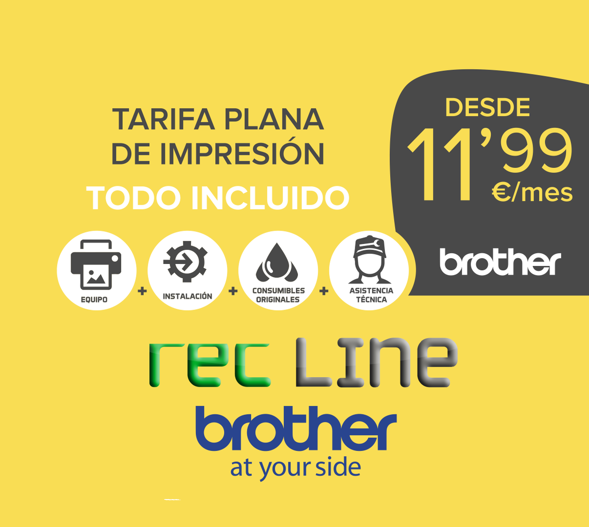 Rec_Line_sanvi's tweet photo. Llega la impresión fácil a @Rec_Line_sanvi LINE - San Vicente de la mano de #Brother. 
Con los Easy Packs lo tienes TODO INCLUIDO desde 11.99€/mes:
- Equipo 
- Instalación y puesta en marcha.
- Servicio técnico in situ.
- Todos los consumibles originales que necesitas. https://t.co/lhSh6HxhhI
