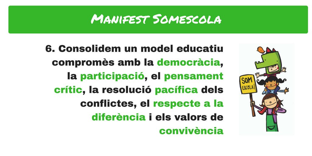 suulerele's tweet photo. Bon dia tweeteros! 🌞 Coneixeu @somescola ? Aquí us deixo el manifest que han presentat per la consolidació, protecció i millora del model educatiu català, molt #interessant 😉 #adxarxesgrup6B
 https://t.co/bzx7PNaskh https://t.co/eZ1RZSAcAU