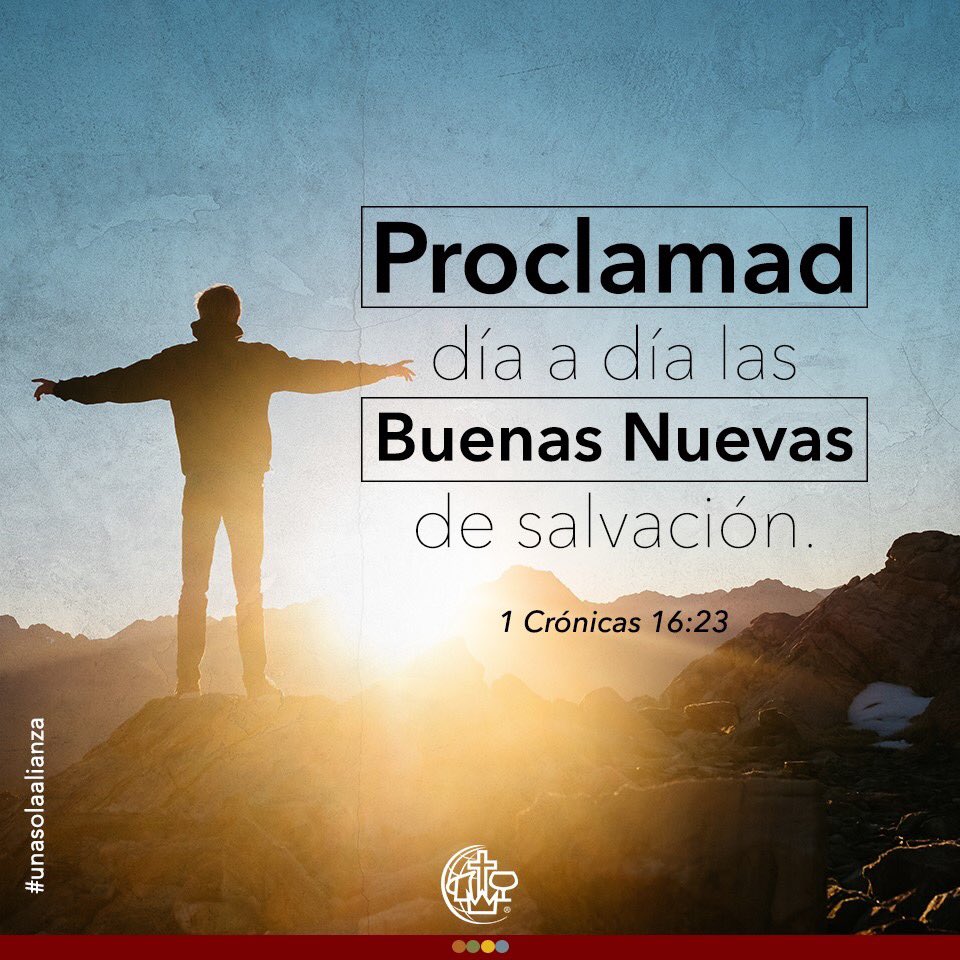 AcymEcuador's tweet photo. Cantad al SEÑOR, toda la tierra; proclamad de día en día las buenas nuevas de su salvación. Contad su gloria entre las naciones, sus maravillas entre todos los pueblos.
1 Crónicas 16:23-24
#proclamalasbuenasnuevas #unasolaalianza https://t.co/5JuvGtD7xV