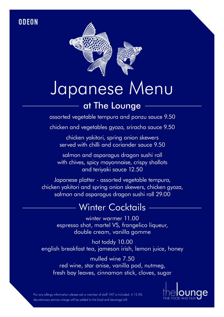 The Lounge <a href="/ODEONCinemas/">ODEON</a> have launched a new Japanese Menu along with a choice of Winter Cocktails. In this weather, I shall be ordering the platter and a Winter Warmer, what will you have?