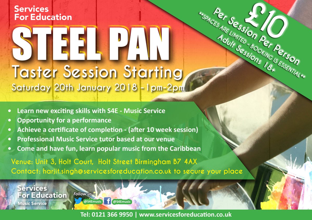 Learn new exciting skills with #S4E this January👇 - We are launching new Steel Pan sessions so come and have fun and learn music from the #Caribbean 🌟🎼🌈🏝️ Find out more today👉 email harjit.singh@servicesforeducation.co.uk