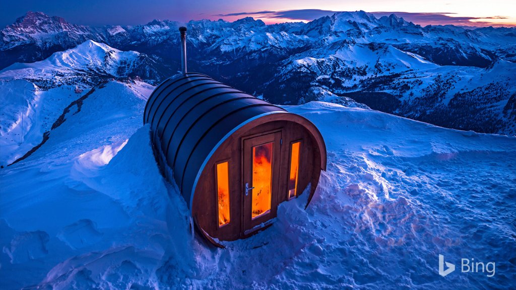 This tiny sauna sits huddled atop Lagazuoi in the Dolomites of Italy. Bing.com