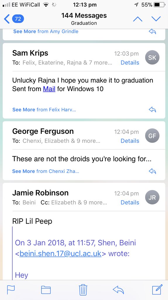 miraculous_dude's tweet photo. So someone accidentally sent an email about their graduation to EVERY UCL student (+40k) and the responses are killing me. https://t.co/o99GgPV5cW