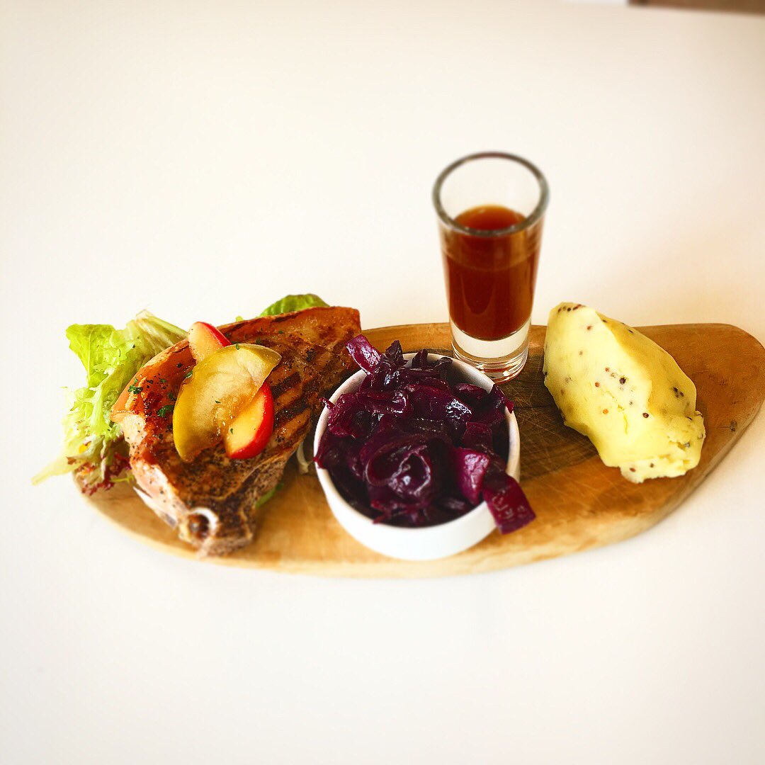 TheBarInMind's tweet photo. Skip the Diet, just eat Healthy 🍖🍆🥦🍅 #porkchops  #stuffedaubergine @mindshareuk https://t.co/7JZjPiqsta