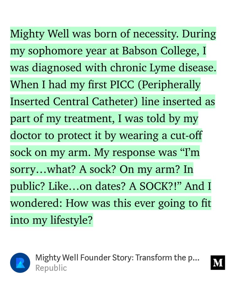 "What inspired you to start your company?"  This was <a href="/mightywellEmily/">Emily Levy</a>'s response to starting <a href="/LiveMightyWell/">Mighty Well</a>  buff.ly/2CFwXL2