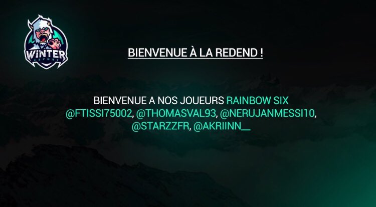 Fabrmy11's tweet photo. 🔥 @Ftissi75002 - @Thomasval93 - @NerujanMessi10 - @StarzZFR - @Akriinn__ représenteront nos couleurs sur la scène R6 !
Nous leurs souhaitons bonne chance.
➡️ N’hésitez pas à les follow 👍🏽
#UpForWinTer https://t.co/V1LGyaVF2n