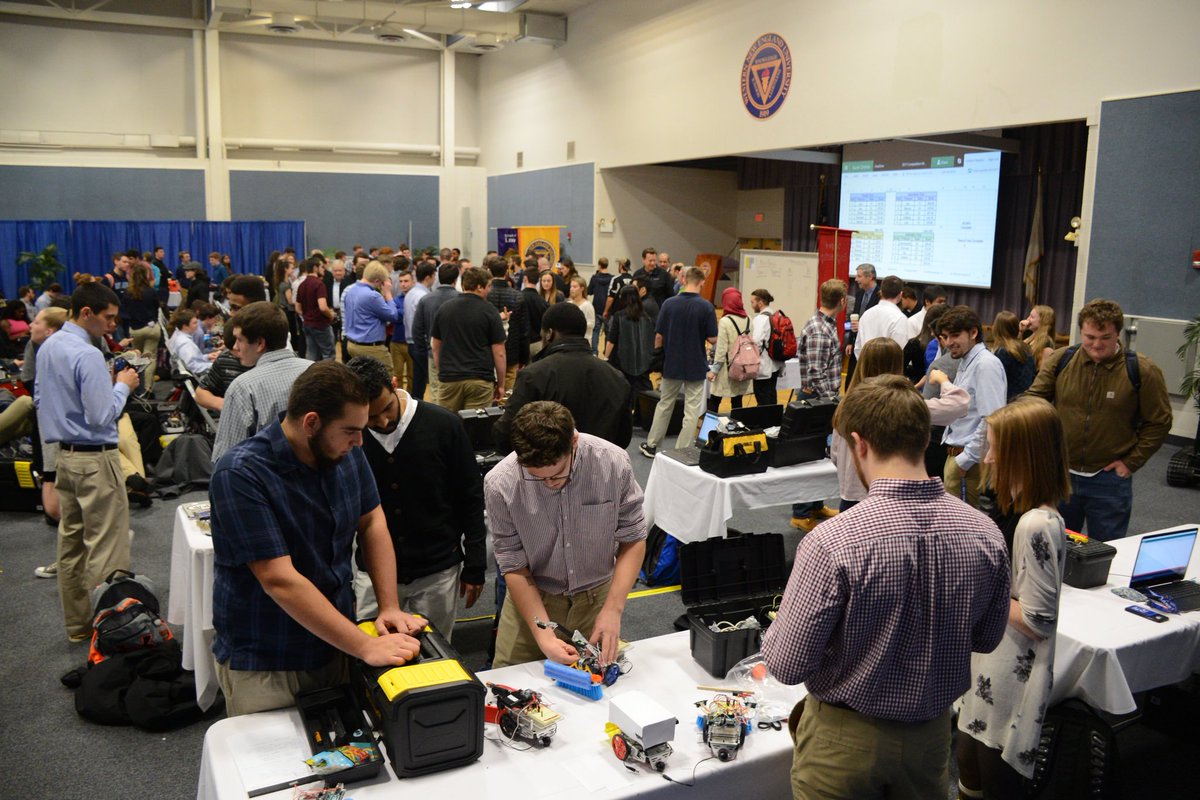 WNEUniversity's tweet photo. Last month the annual freshmen robotics competition took place at #WNE. 43 student teams showcased their robots and competed against other teams. The highest overall combined score went to Kyle Marin, Nathan Blain, John Sasso, and Paul Santandrea. https://t.co/GTaW5SKYPn https://t.co/LCZwbkvFqd