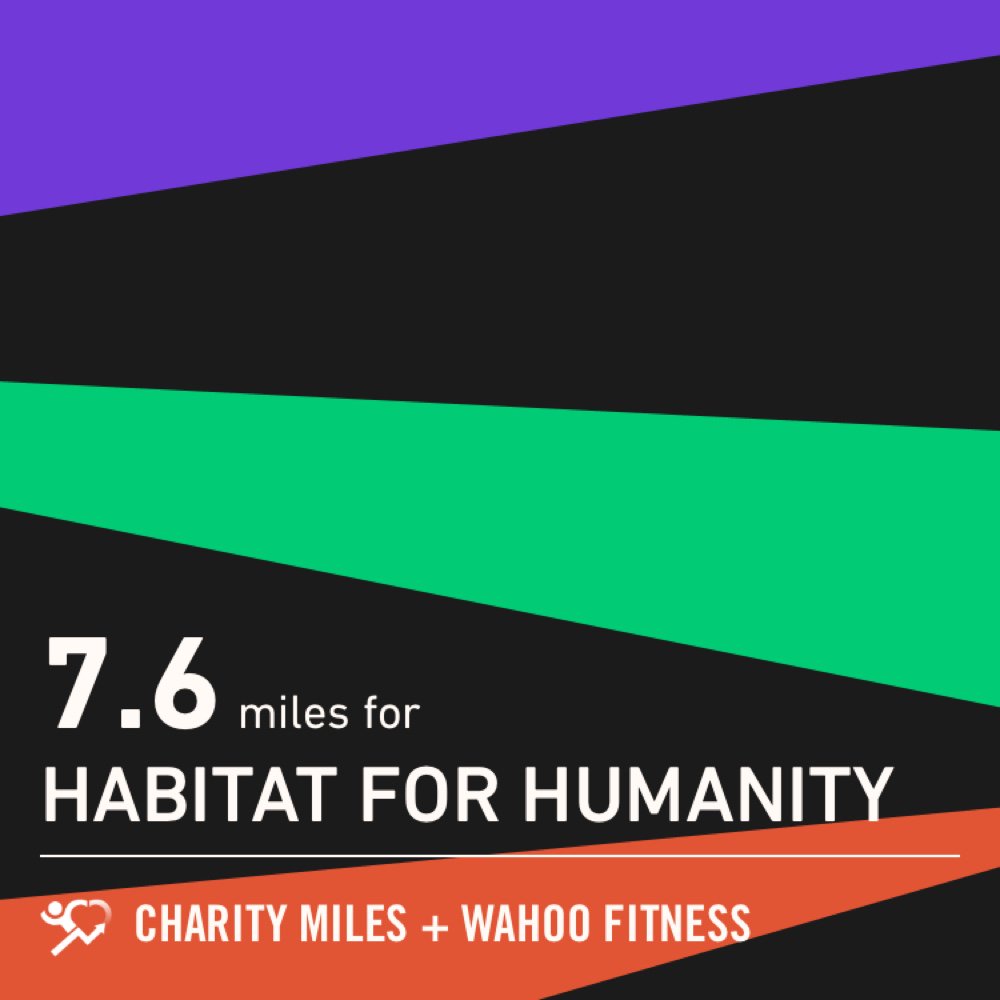 NinaCong's tweet photo. 7.6 @CharityMiles for @Habitat_org. Thanks to @wahoofitness for sponsoring me. #Wahooligan https://t.co/EgXIEaNPZs