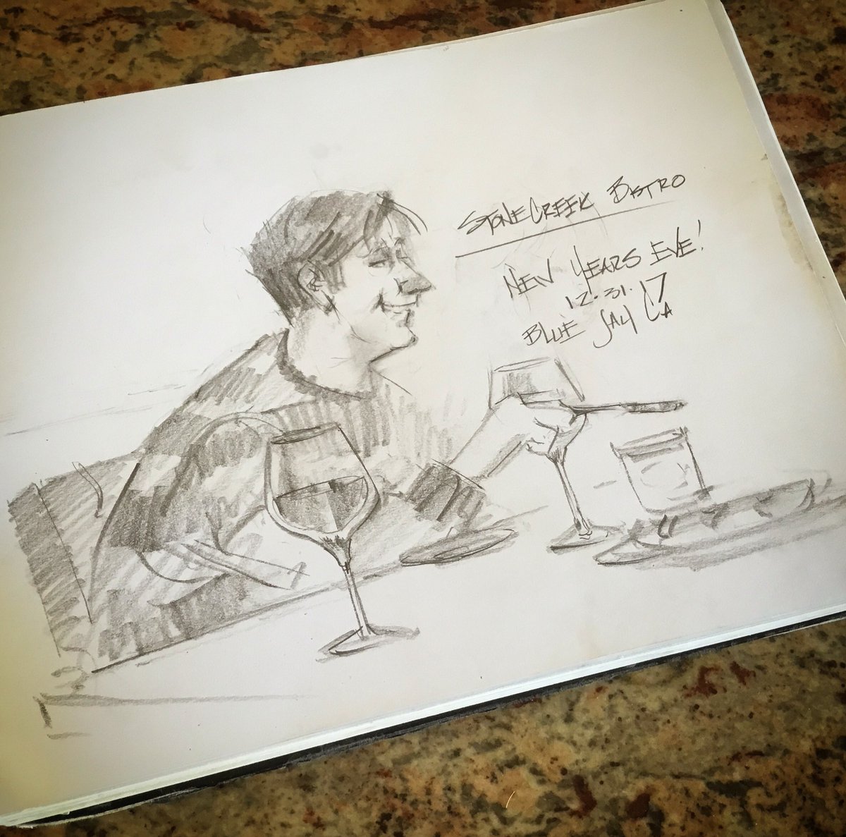 MSheehanStudio's tweet photo. Scenes from a New Years at @stncreekbistro #alvinyoungbloodhart played us out of 2017! Always a challenge to draw in a crowded restaurant with low light. Super fun. #blues #stonecreekbistro #newyears2018 #sketch #sketches #sketchbook #lakearrowhead #bluejayca #lakearrowheadlife https://t.co/MZcTZWI5va