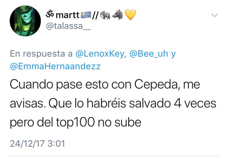Bee_uh's tweet photo. “Lo habréis salvado 4 veces pero del top 100 no sube” https://t.co/n48dUuXxys