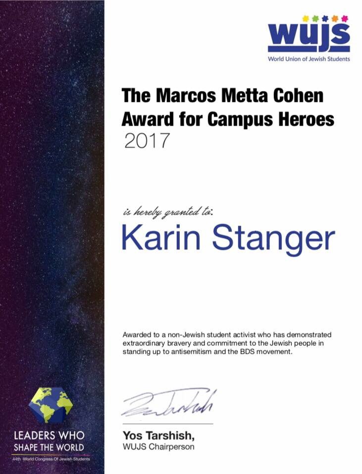 BeniHess's tweet photo. Ich gratuliere insbesondere Karin Stanger @MissStAnger, dass sie den Marcus Metta Cohen Award for Campus Heroes von der World Union of Jewish Students @JewishStudents verliehen bekommen hat! Sie hat diese Auszeichnung wahrlich verdient! @joehwien #wujscong @oeh_uniwien @GRASwien https://t.co/yRea6Uwvpf