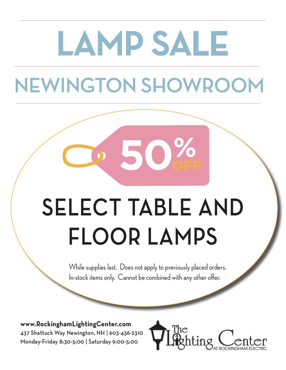 We're having a #sale select floor and table #lamps 50% off at our Newington Showroom!