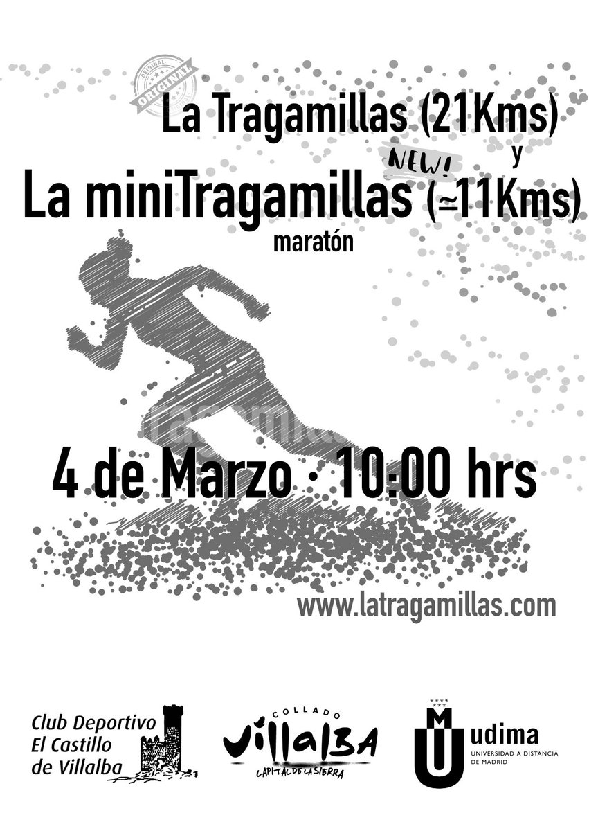 Ya podeis inscribiros a la XII Edición de La Tragamillas.

Y como novedad este año hay una opción mas corta "La Mini Tragamillas" 

Ya no hay excusas.

La Media Maratón de siempre o la nueva versión de casi 11kms

#tueligestutragamillas