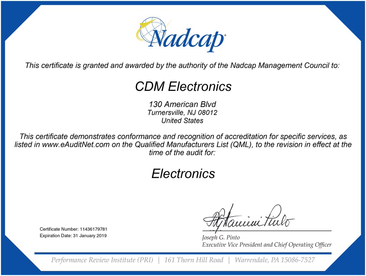 CDM's recent Nadcap recertification demonstrates our commitment to continual improvement and providing exemplary quality products to our aerospace customers. #WhatsUpWednesday #Nadcap #ISO #AS9100 #Boeing #AirBus #Bombardier #Embraer #GulfstreamAerospace #Dassault #Cessna