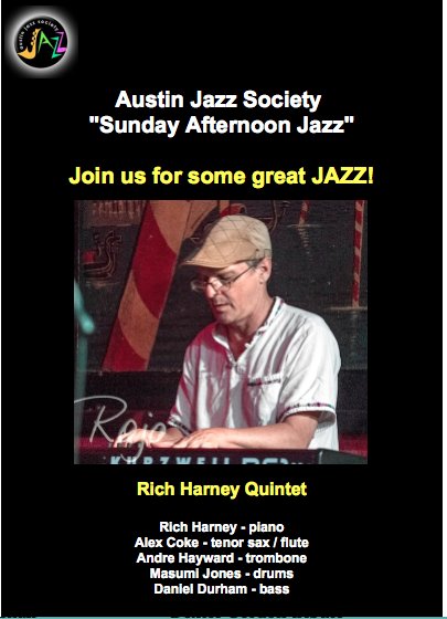AlexCokeGigs's tweet photo. ✯Tonight with #RichHarneyQuintet @ElephantRoomATX 9:30p-1:30a
✯Sunday 3pm @Chez_Zee_Austin hosted by @AustinJazzS w @movingsound @AndreHayward #DanielDurham @JonesMasumi https://t.co/V3saWyKTeI