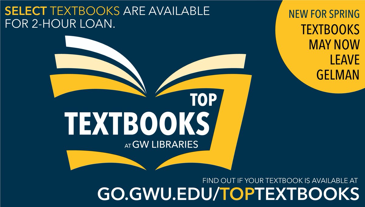 Did you know that required texts for a some undergrad courses w/ traditionally expensive books are avail for check out by all students? Check here to see if your class is included: library.gwu.edu/top-textbooks