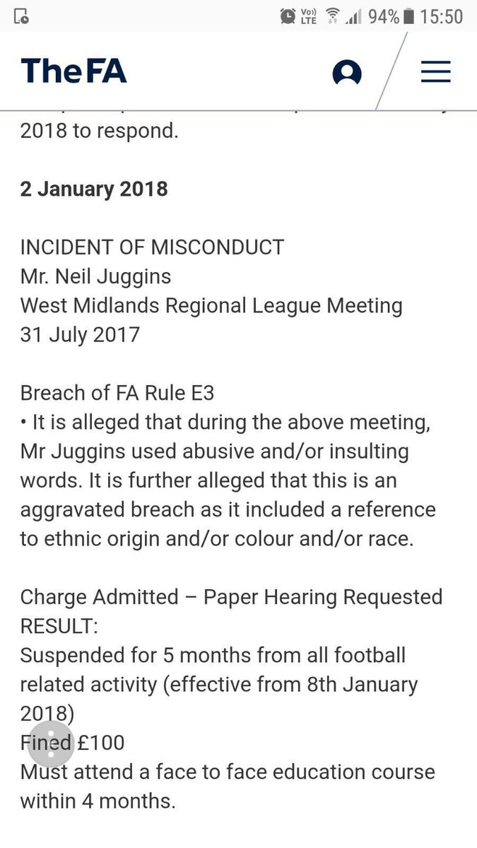 nonleagueviews's tweet photo. So it's a £100.00 fine for racist abuse from a league official but a player would get a 6month ban. 😔😔😔 shambles. https://t.co/m0EQhLLYhO