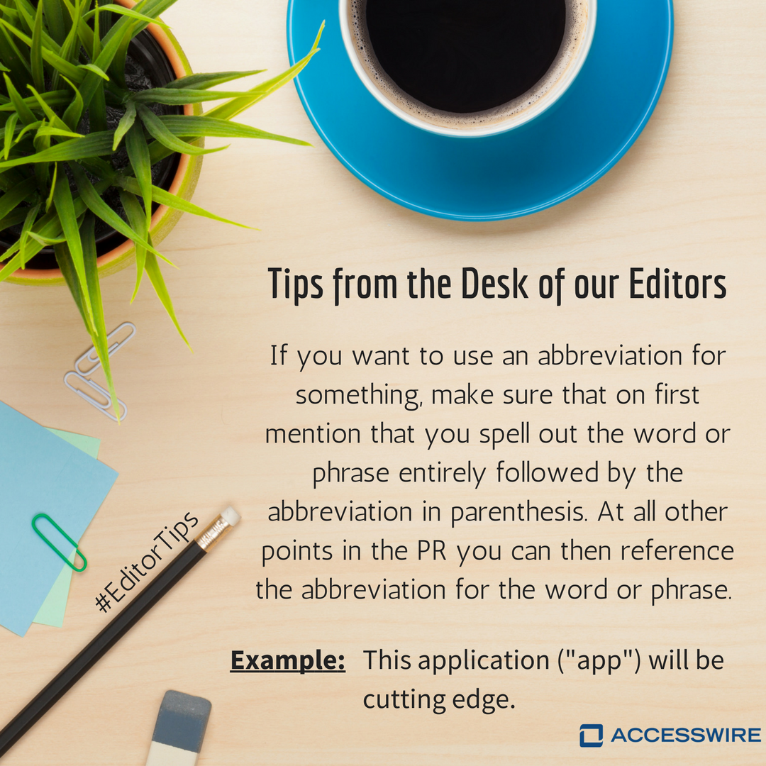 accesswire's tweet image. #EditorTips - Do you know the proper way to format a phrase that needs abbreviating?