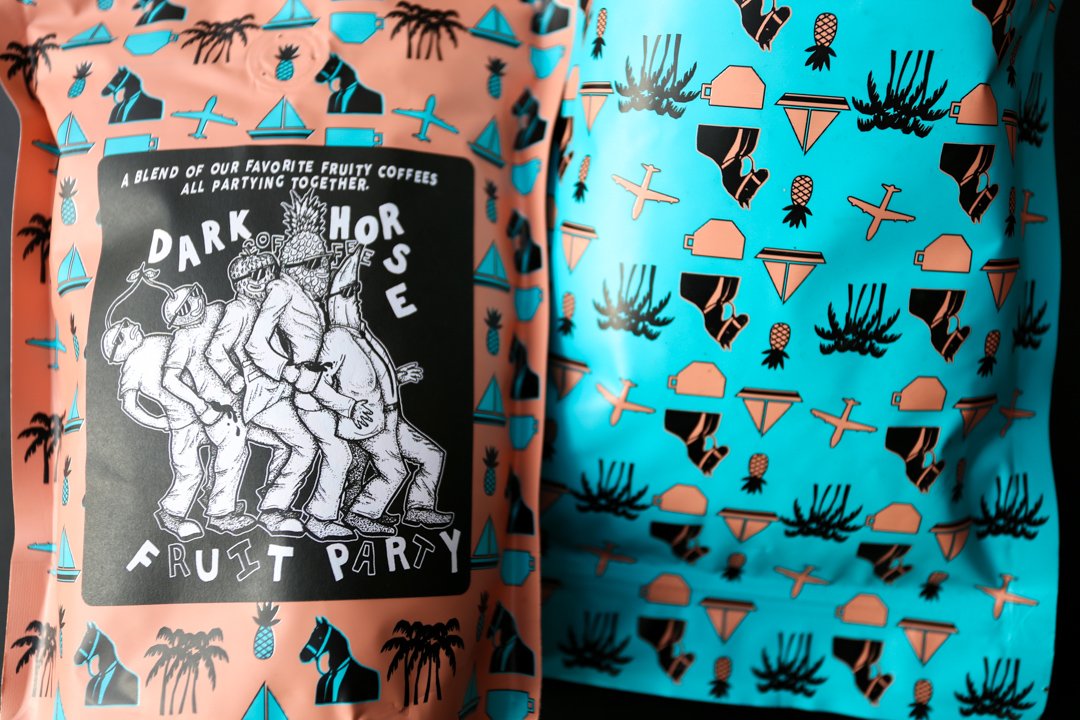 Ink_Bean's tweet photo. We have a new roaster in the shop! @darkhorsecoffee 's new "Fruit Party" is a blend of all of your favorite fruity coffees. https://t.co/07d9x1NiN0