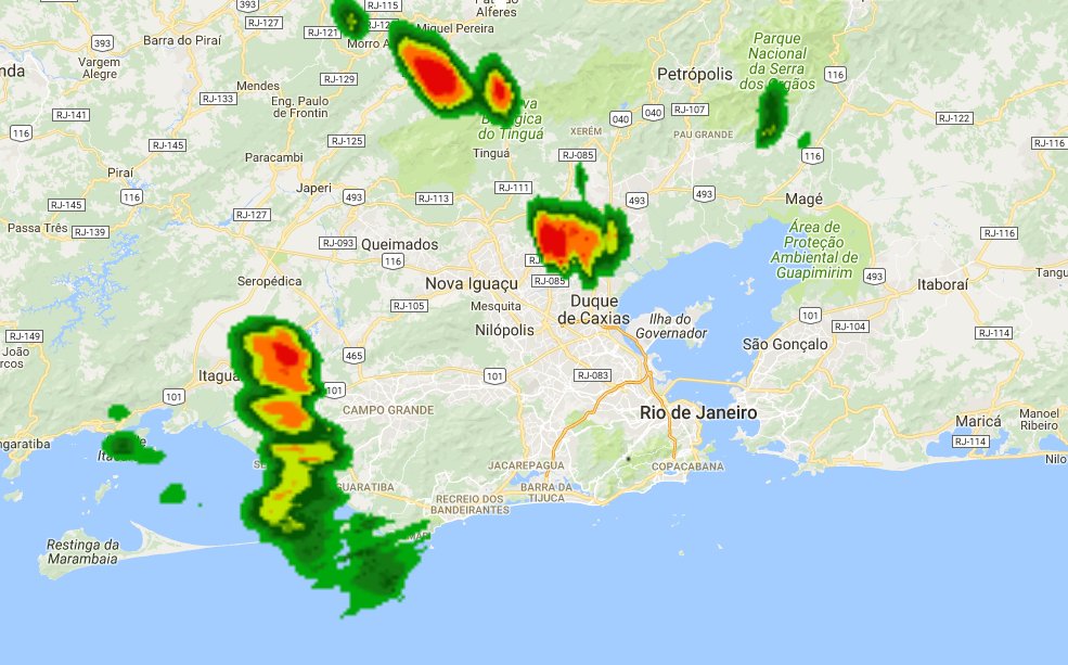 <a href="/AlertaRio/">Sistema Alerta Rio - Prefeitura do Rio</a> 15:25 CHUVA - <a href="/AlertaRio/">Sistema Alerta Rio - Prefeitura do Rio</a> informa: núcleos de chuva se formaram em pontos isolados da cidade (próximo à Ilha do Governador e também sobre a região de Cascadura) e deverão ocasionar pancadas de chuva na próxima hora, principalmente na Zona Norte do Rio.